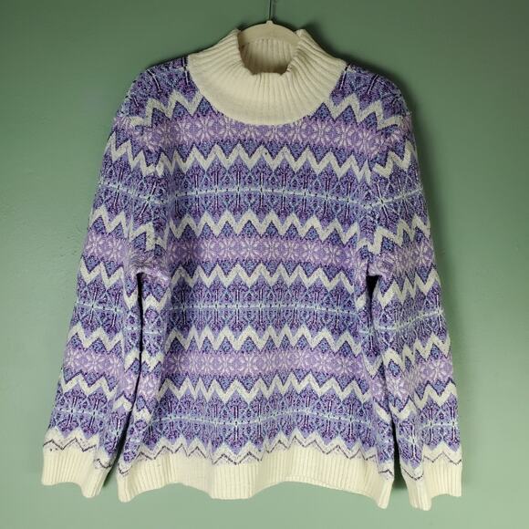 Talbots Womens Purple Cream Zigzag Jacquard Fair Isle Mockneck Sweater Size XL - Picture 1 of 4